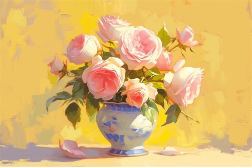 Malen Nach Zahlen Erwachsene Rose Malen Nach Zahlen Blume Paint by Numbers Anfänger kinder,DIY Handgemalt Ölgemälde Leinwand Kits mit Pinseln Acrylfarben Bastelset,Home Deko,Frauen Geschenk 80x110cm