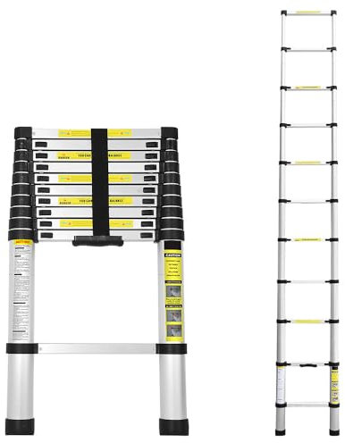 Cecaylie Escalera telescópica de 3,2 m, escalera de aluminio, escalera extensible con pies antideslizantes, escalera multiusos para ático, escalera de pie, portátil y ligera, capacidad de carga de 150