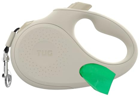TUG Oval 360° trasselfritt utdragbart hundkoppel med integrerad avfallspåsdispenser (stor, krämfärgad)