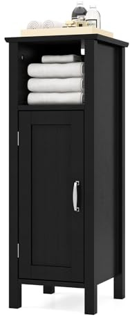 LIFEZEAL Badezimmerschrank, Badschrank schmal, Freistehender Aufbewahrungsschrank mit Verstellbarer Einlegeboden, Kleiner Schrank für Bad, Wohnzimmer, 30 x 30 x 80 cm (Schwarz)