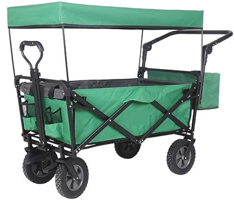 Chariot de camping, chariot de plage, chariot de jardin pliable, chariot avec roues de toit, frein de transport, chariot en acier métallique pour jardin, camping, festival, chariot pliable (vert)