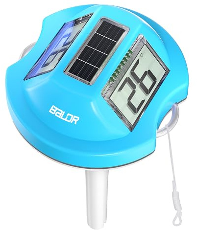 BALDR Solar Schwimmendes für Pool mit zwei großen Displays | IPX7 wasserdichter digitaler Temperaturmesser für Einbau-, Aufstellpools, Spa & Gartenteiche(Blau)