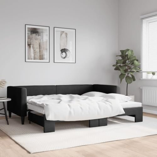 qohoio Tagesbett Ausziehbar Ausziehbett Bett Zum Ausziehen Sofa Bett Daybed Sofa Bett Mit Ausziehbett Schwarz 90x200 cm Stoff - 3196580