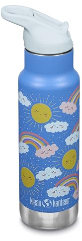 KLEAN KANTEEN Isolierte Kinderflasche, 355ml, Flip Sport Cap mit Trinkhalm, hellblau/Regenbogen, Rainbows Blue