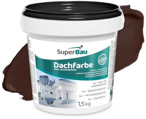 SuperBau Dachfarbe Braun (1,5 kg ca.3,5m²) Sockelfarbe WASSERDICHT, Fassadenfarbe für Außen, Dachbeschichtung für Blechdach, Bitumen, Dachpappe, Schindeln, Putz