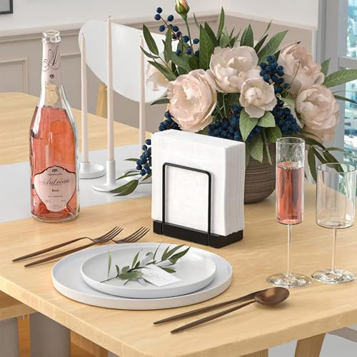 Serviettenhalter Schwarz, Robust Serviettenhalter Holz Serviettenhalters Matt Napkin Holder aus Metall & Holz Esstisch-Werkzeuge für Restaurant Wohnzimmer Café Schlafzimmer Hotel Küchen Dekoration