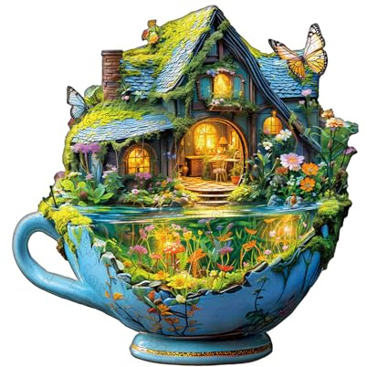 Jigfoxy Wooden Jigsaw Puzzles for Adults, Miniature World Wooden Puzzle 220pcs, Unique Shape Wood Puzzles, for Family Friend with wooden box(13.4 * 12.9in)