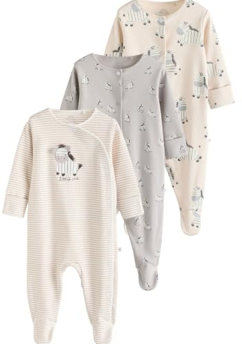 NEXT Unisex Bambino Confezione da 3 tutine per neonati in 100% cotone con zebre Grigio 6 Mesi-9 Mesi
