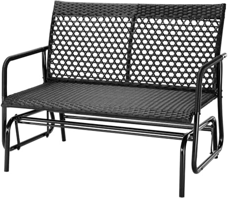 BAKAJI Panchina a Dondolo in Rattan 2 Posti da Esterno, Panca da Giardino Basculante, Divanetto Dondolante Ergonomico con Struttura Resistente ai Raggi UV e Intemperie, Adatto Balconi, Patio, Terrazzo