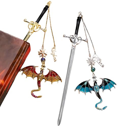 Personalisierte Drache Schwert Lesezeichen mit Namen Geburtstag Geschenke für Leser Buchliebhaber Silber Metall Charme Fantasy Drachen Lesezeichen Einzigartiges Geschenk für Frauen Männer Bücherwurm