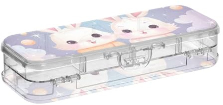 Yoogain Easter Egg Bunny Plastic Pencil Box Double Layer Transparent Pens Case Boxes For Stationery Supplies With Lid