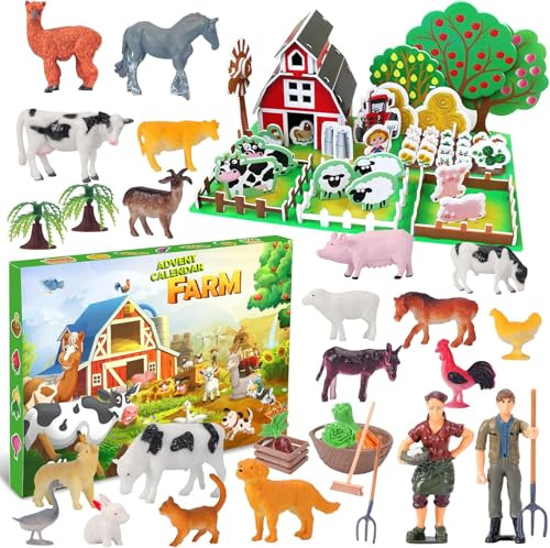 ImnBest Calendario dell'Avvento 2025, ragazzo 3, 4, 5, 6, 7, 8, 9, 10 anni, fattoria, calendario dell'Avvento, animali, fattoria, calendario dell'Avvento, animali, cani, fattoria, calendario natalizio
