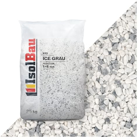 Isolbau - Zierkies 25 kg - Marmorkies 1-4 mm - Deko-Steine für Garten, Steinteppich, Aquariumkies, Ziersplitt Natursteine Gartenkies Wegkies Teichkies für Innen und Außen - Ice Grau