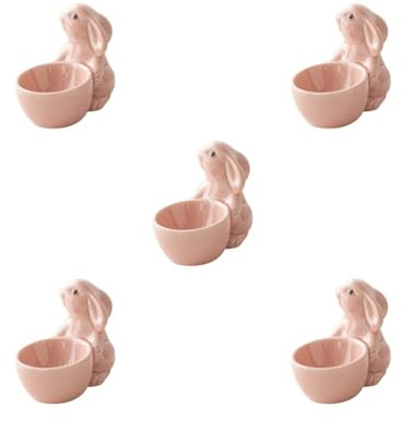 Lot de 5 coquetiers pour petit déjeuner, ustensiles de cuisine, centre de table, présentoir à œufs en forme de lapin, rose, 8,5 x 5 x 7 cm