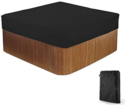 Funda cuadrada para bañera de hidromasaje, protector de toldo de poliéster impermeable 190T para spa al aire libre, protección solar UV, se adapta a 200 x 200 x 30 cm y 210 x 210 x 30 cm, color negro