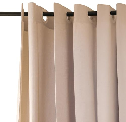 Jean & Len tenda da doccia beige, 100% poliestere, raffinato effetto lino, lavabile in lavatrice, con sistema di sospensione integrato, idrorepellente, 180 x 200 cm