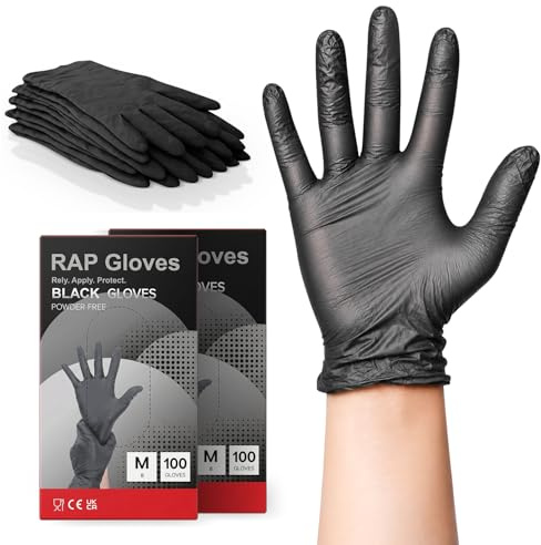 Black Vinyl Disposable Gloves Medium Pack of 200 Powder-Free Latex-Free | Examination grade and non sterile, comfortable ambidextrous fit, for cleaning, clinics, care homes and everyday handling