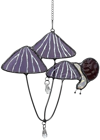 Velasyart Mushrooms with Snail Stained Glass Window Hangings-Purple Suncatcher Mushrooms for Home Decoration，Unique Gift for Friends or Coworkers