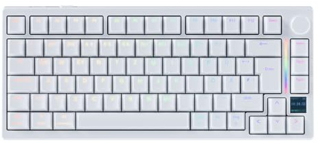 GK GAMAKAY TK75HE V2 75% Rapid Trigger Teclado para gaming inalámbrico QWERTZ (ISO DE Layout) con pantalla TFT, BT/2,4 GHz/USB-C 8 KHz 0,005 mm RT Hall Efecto Interruptor Magnético Teclado, Blanco