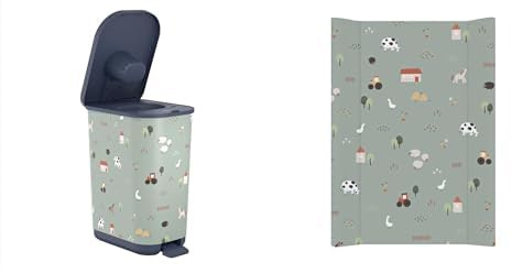 Bundle of Rotho Babydesign YUMA geruchsdichter Windeleimer mit Pedal und 30 passenden Windelbeuteln, 40x28,5x51 cm (L xBxH) (Farm Animals) + Rotho Babydesign Wickelauflage Keil (50 x 70 cm) Farmtiere