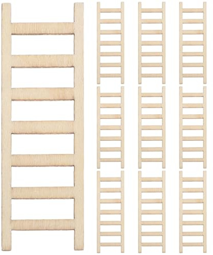 ibasenice 10pcs Miniature Wooden Ladder Set for Dollhouse Accessories, Small Micro Landscape Decor Ladder Ornament, for Fairy Garden and Vintage Dollhouse Scenes