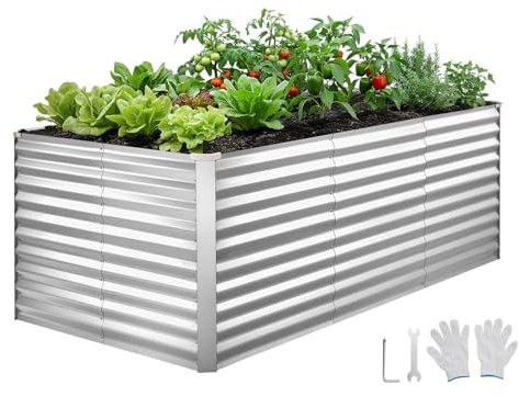 VEVOR Fioriera Rialzata in Metallo Rettangolare per Giardinaggio, Aiuola Rialzata per Esterno 2400x1200x860 mm Senza Fondo Antiruggine per Coltivazione Piante Orto Fiori Verdure da Giardino