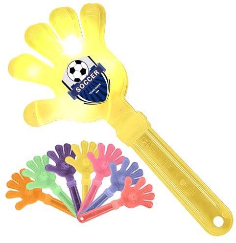 Personalised Hand Clappers, LED Light Up Cheer Noise Makers -7 Colors, Custom Logo/Team Badge for Sports Events/Concerts/Parties,2 Sizes (24x11cm/28x13cm) (Yellow)