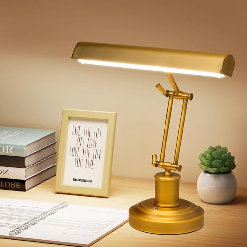 eccuslon Klavierlampe LED, CRI≥95 Verstellbarer Doppelarm Touch-Steuerung Klavierleuchte, 3 Farbtemperaturen Dimmbar, Gold Bronze Pianoleuchte für Klavier Notenpult Büro Wohnzimmer