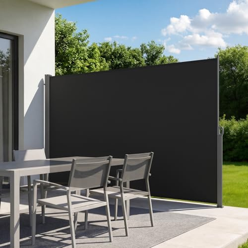 VEVOR Retractable Side Awning, 71 x 118 Patio Retractable Side Screen with 180 g/m² Polyester Fabric, Waterproof Sunshade Outdoor Privacy Screen Room Divider for Garden, Balcony, Pools, Deck, Black