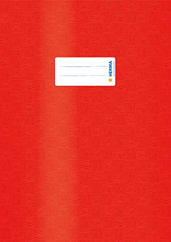 HERMA 7442 Heftumschlag A4 Bast Rot, Hefthülle mit Beschriftungsetikett & Baststruktur aus strapazierfähiger & abwischbarer Polypropylen-Folie, Heftschoner für Schulhefte, farbig