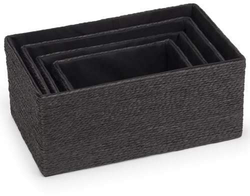 EHC Storage Baskets Set 4, Woven Basket Paper Storage Bin, Storage baskets for Shelves, Boxes for Makeup Closet Bathroom Bedroom Living Room, Black