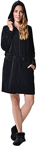RAIKOU Neu Morgenmantel,kurzer Bademantel,Nicki,Kapuzenjacke,Hoodie,Zipper, Hooded Sweatshirt,Longjacke,Women´s Hooded Jacket,Polka Dots,Itsy-Bitsy,Tupfen (Schwarz,36/38)