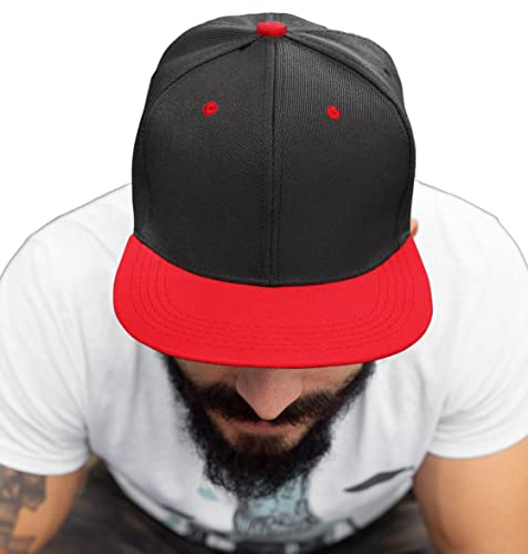 4sold ABC Rot Schwarz Cap Snapback Baseballkappe Druckknopfverschluss verstellbar mit flachem Schirm viele Farben