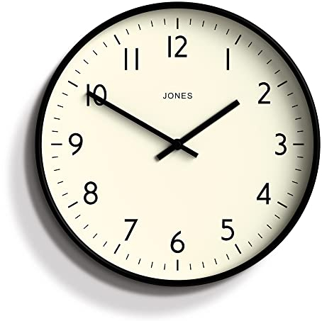 Jones Clocks® Studio wall clock | Modern round clock | 30cm | Black | Easy to read numbers | Versatile design for kitchen, living room or office