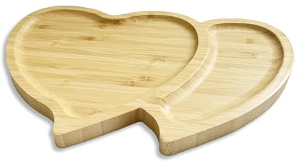 Ecowonder Bamboo Wooden Heart-Shaped Serving Platter - Double Heart Multi-Functional Food Tray