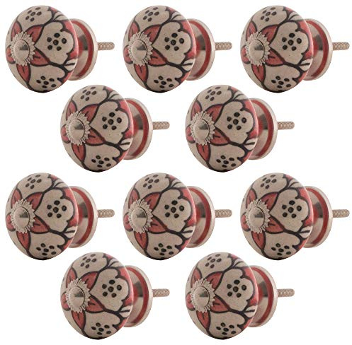 Knober Möbelknöpfe handbemalt Keramik Porzellan Vintage Landhausstil Shabby-Chic 40mm Knauf Türgriff (ROT06 X10)