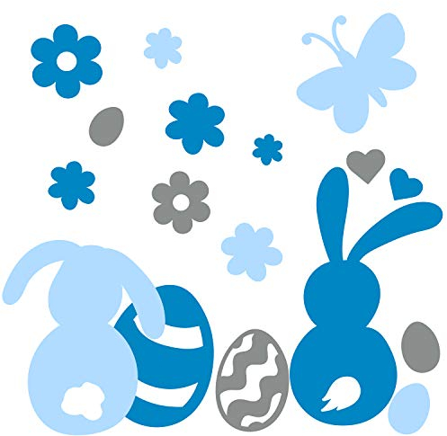 timalo® Wandtattoo Fensterbild Kinderzimmer Ostern Set Pastell – Aufkleber Osterhase Bastelset | 73093-SET2-3-boegen | hellblau puderblau grau