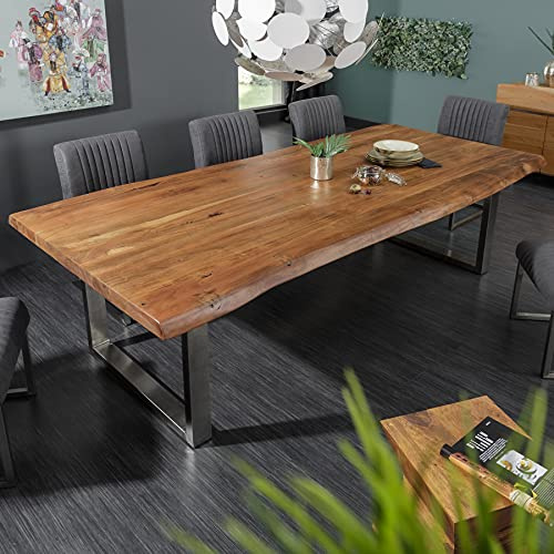 invicta INTERIOR Massiver Baumstamm Esstisch Mammut Nature 220cm Akazie 6cm Tischplatte Edelstahlbeine Massivholz Tisch Baumkante Konferenztisch