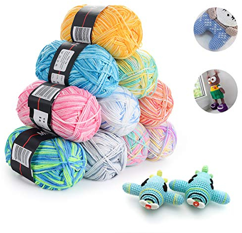 HellDoler Wolle zum Häkeln,10 Stück 50g Häkelgarn Mehrfarbiges Acryl Baumwollwoll-Strickgarn Handstrickgarn Set für Häkeln und Kunsthandwerk
