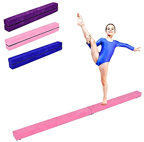 RELAX4LIFE Trave da Ginnastica Pieghevole 210 cm, Trave di Equilibrio per Palestra e Casa con Base Antiscivolo, Cerniere e Schiuma, Allenamento Fitness per Bambini e Adulti(Rosa)