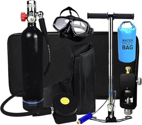 Mini Tauchflasche 1L Sauerstoffflasche Tauchflasche Mini zum tauchen Mit 15 Bis 20 Minuten Tauchen Sauerstofftank Taucher Set Tauchausrüstung Tragbare(mit Tauchadapter, Pumpe) Komplettsetful,Schwarz