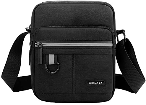 A-QMZL Men Shoulder Bag Messenger Bags Small Canvas Cross Body Bag Casual Travel Phone Bag Handbag with Multiple Pockets for School Working Hiking (Black1)