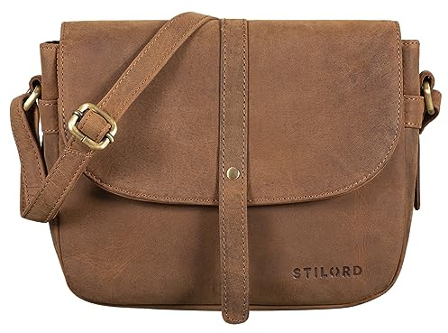STILORD Kira Umhängetasche Frauen Leder Vintage kleine Handtasche zum Ausgehen Klassische Abendtasche Partytasche Freizeittasche Echtleder Farbe:Cognac - braun