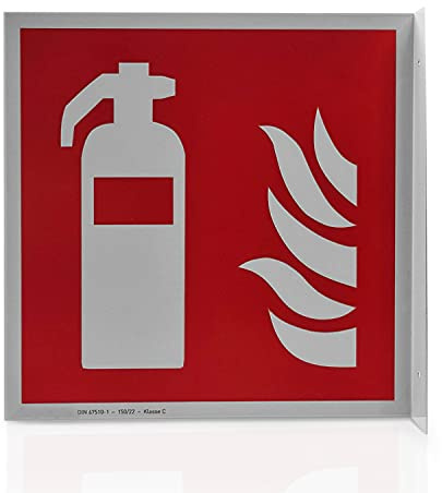 Betriebsausstattung24 Feuerlöscher Fahnenschild - Aluminium, langnachleuchtend - 2,5 x 20,0 x 20,5 cm - DIN 67510 Klasse C - Leuchtdichte 150 mcd - Brandschutzschild Brandschutzzeichen