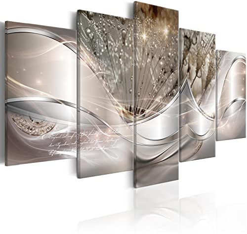 murando Acrylic Glass Prints Wall Art Abstract 200x100 cm 5 pieces | Picture Glass Panel Image Painting Photo Foto Modern Home Decor, Dandelion beige inscription