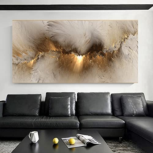 HEHGVCF Abstrakte Moderne Leinwandbilder 80x160cm,Poster Vintage Gold Kunstdrucke Wanddekoration,Abstrakte Bilder Wohnzimmer Leinwand Gold,Ohne Rahmen (70x140cm)
