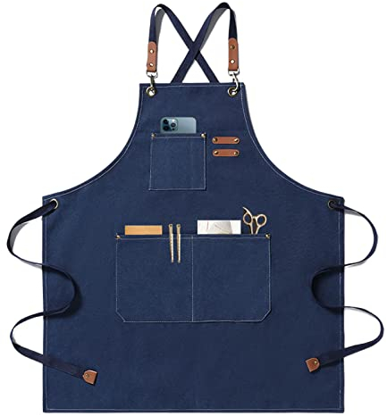 Barbecue Grembiule Uomo,Grembiule da Cucina,Grembiule da lavoro Regolabile con 6 Tasche Grembiule Chef Grembiuli Regolabile a Croce Uomo e Donna Ideale per Giardino, Ristorante, Bar, caffetteria