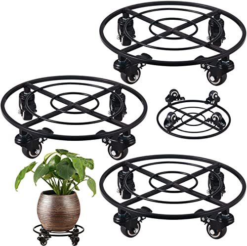 KvyusFlourish 3 Packs Metal Plant Caddy with Wheels 12 Large Rolling Plant Stands Heavy-Duty Wrought Iron Plant Dolly Plant Rollers Planter Mover with Metal Casters, Strong Load Capacity