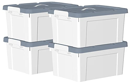 Cetomo 45L * 4 Kunststoff-Aufbewahrungsbox Box mit haltbarem Deckel und Sicherheitsverschluss stapelbar und verschachtelt 4 Stück Weiß