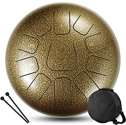 Zungentrommel Trommel Steel Tongue Drum Handpan Pan Drum 12 Zoll 11 Tone C-Dur Schlaginstrument Mit Trommelschlägeln Tragetasche Für Meditation Yoga Klangheilung,Red Copper